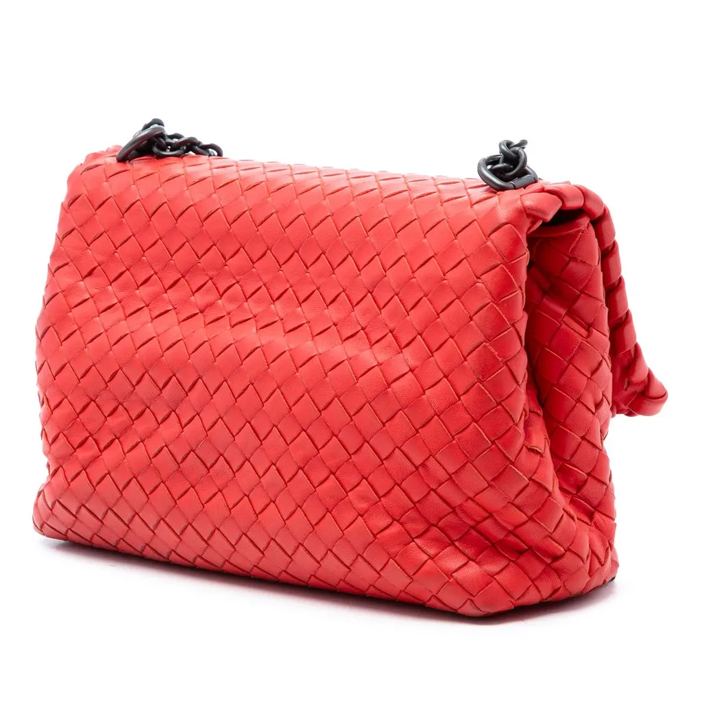 Bottega Veneta Small Nappa Intrecciato Olimpia Shoulder Bag Red Leather Very good - Back View