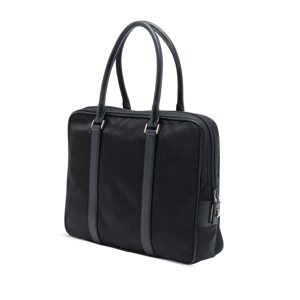 Prada Saffiano Trimmed Tessuto Business Bag Black Very good - Back View