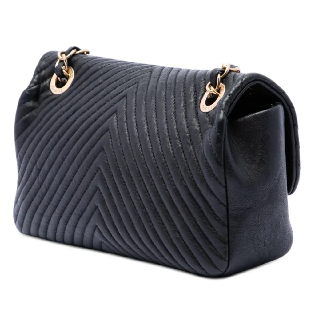 Chanel Small Chevron Wrinkled Calfskin Medallion Charm Surpique Flap Black Leather Very good - Back View