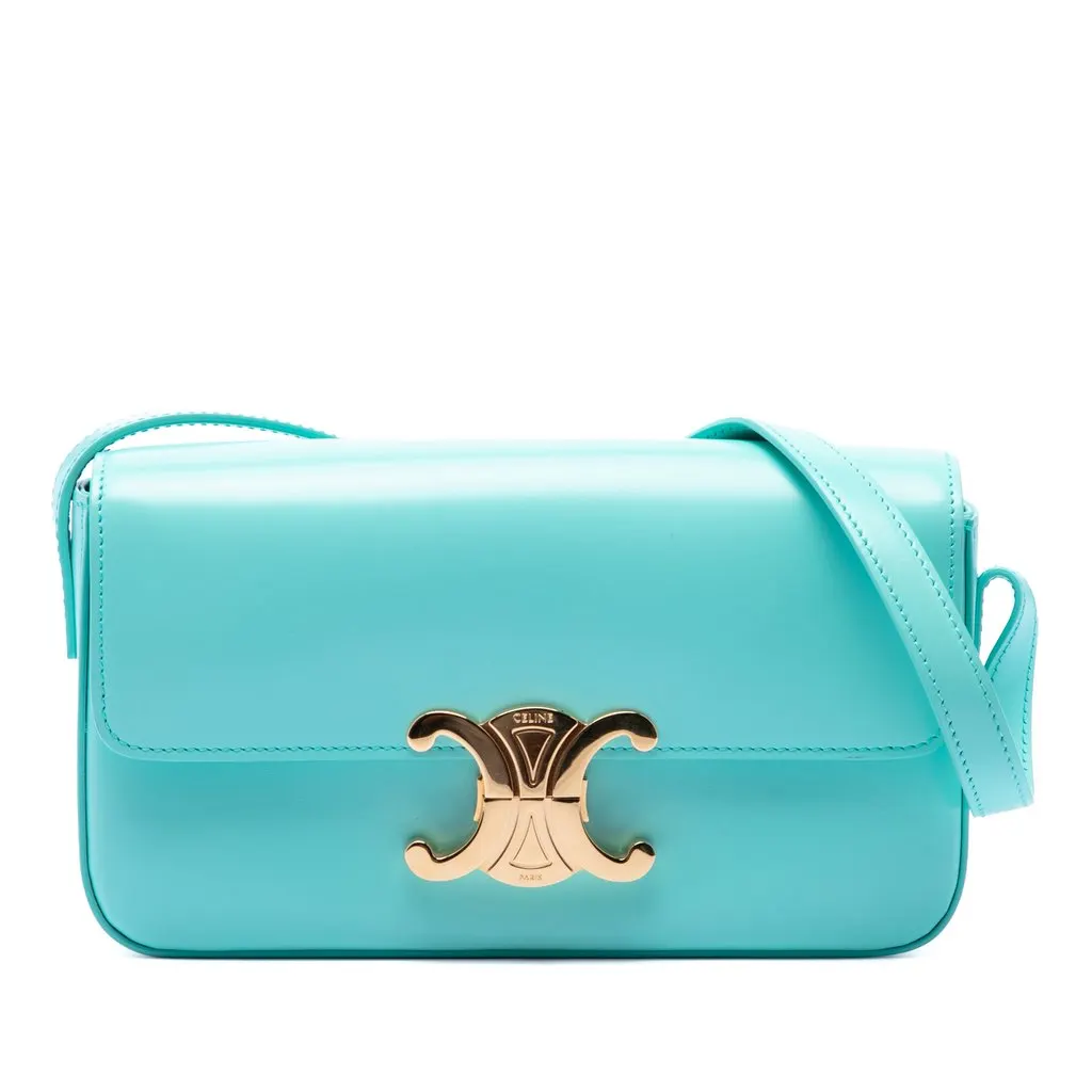 Celine Shiny Calfskin Claude Shoulder Bag Blue Leather Very good - Front View