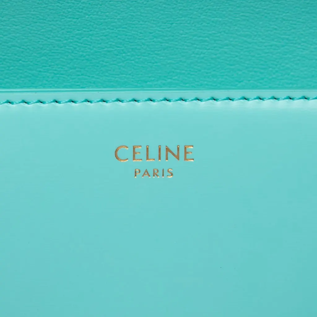 Celine Shiny Calfskin Claude Shoulder Bag Blue Leather Very good - Box View