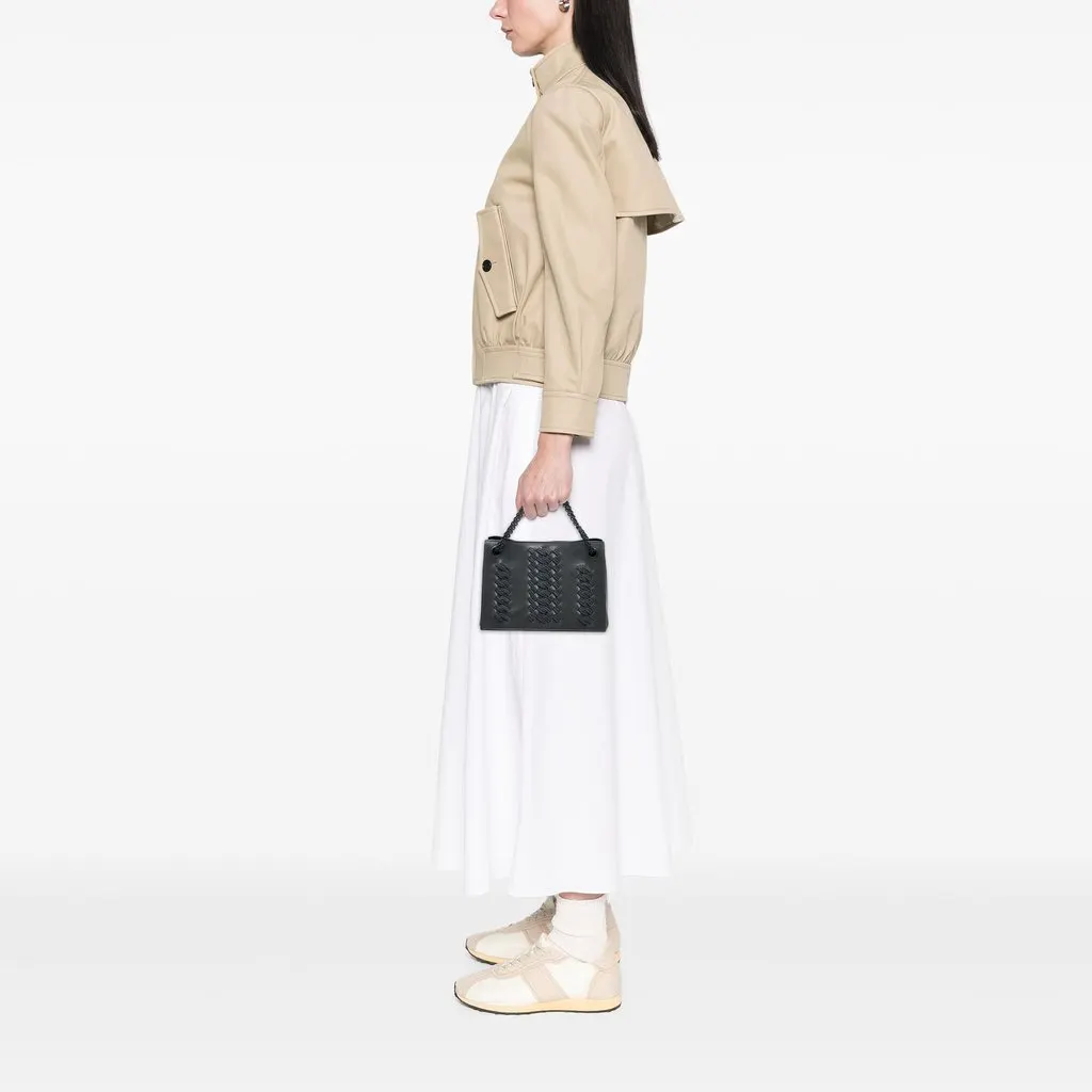 Bottega Veneta Embroidered Intrecciato Trimmed Nappa Chain Handbag Grey Leather Very good - Box View