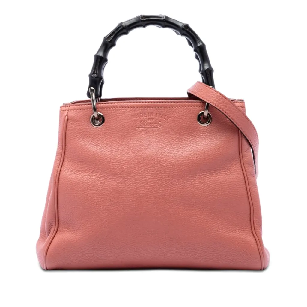 Gucci Small Calfskin Bamboo Shopper Satchel Pink Leather Very good - Front View