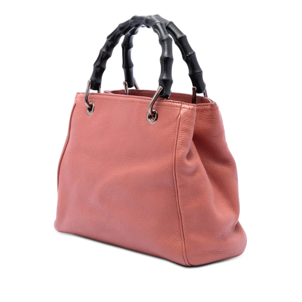 Gucci Small Calfskin Bamboo Shopper Satchel Pink Leather Very good - Back View