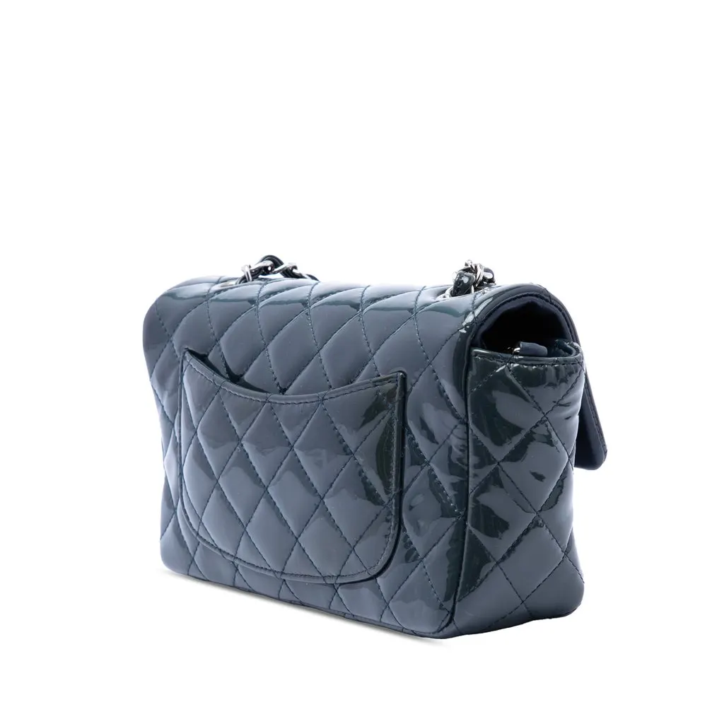 Chanel Mini Rectangular Classic Patent Single Flap Blue Leather Very good - Back View