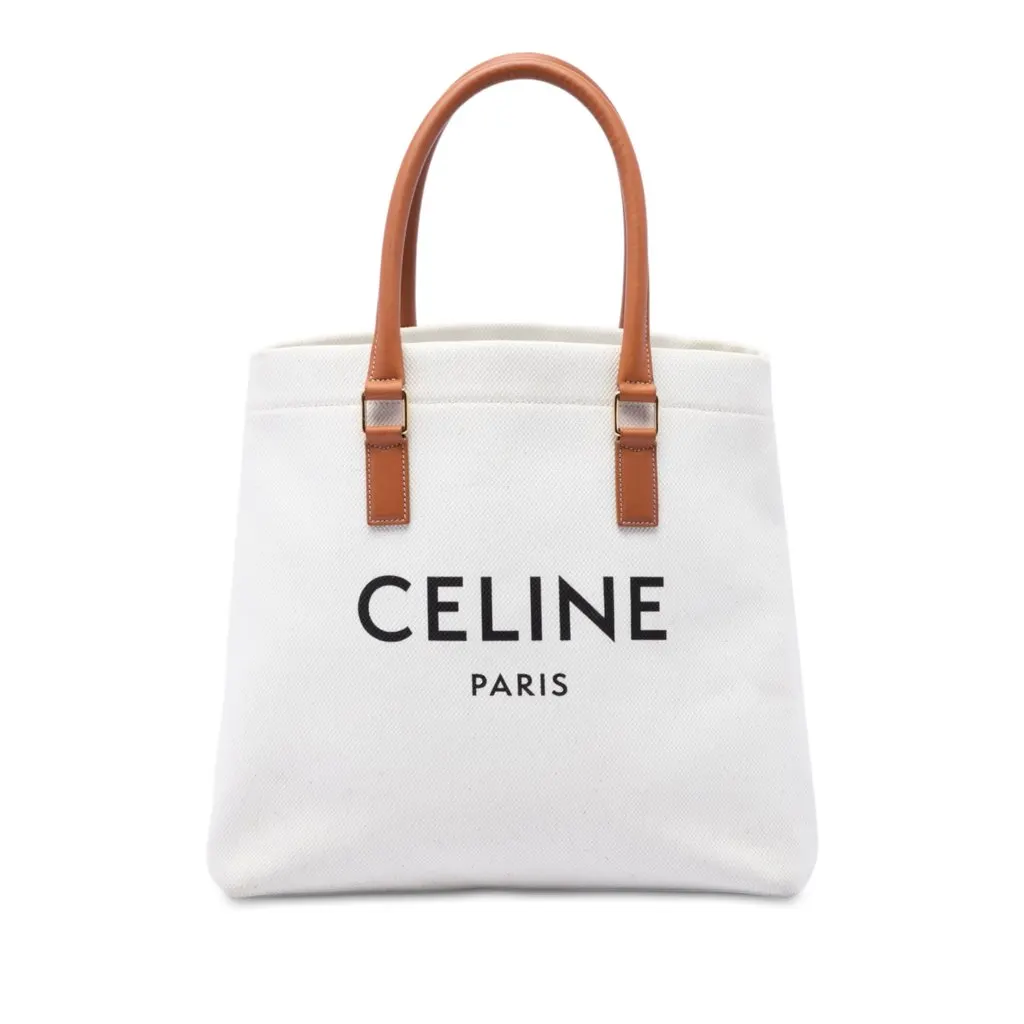 Celine Small Canvas Logo Print Horizontal Cabas Tote Brown Very good - Front View