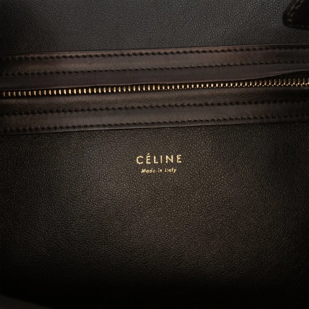 Celine Medium Gingham Raffia Luggage Phantom Tote Blue Very good - Box View