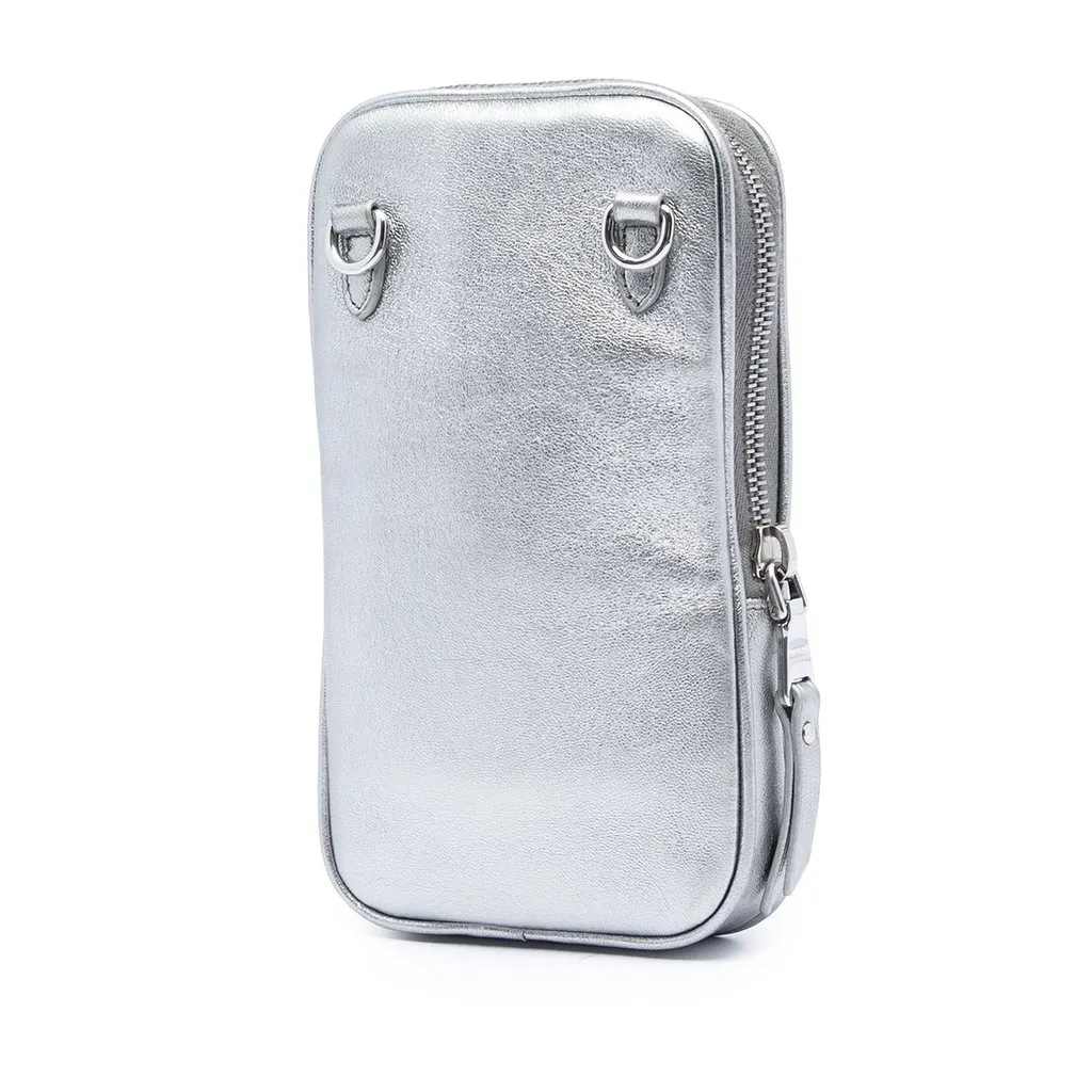 Miu Miu Matelasse Metallic Nappa Phone Holder Crossbody Silver Leather Very good - Back View