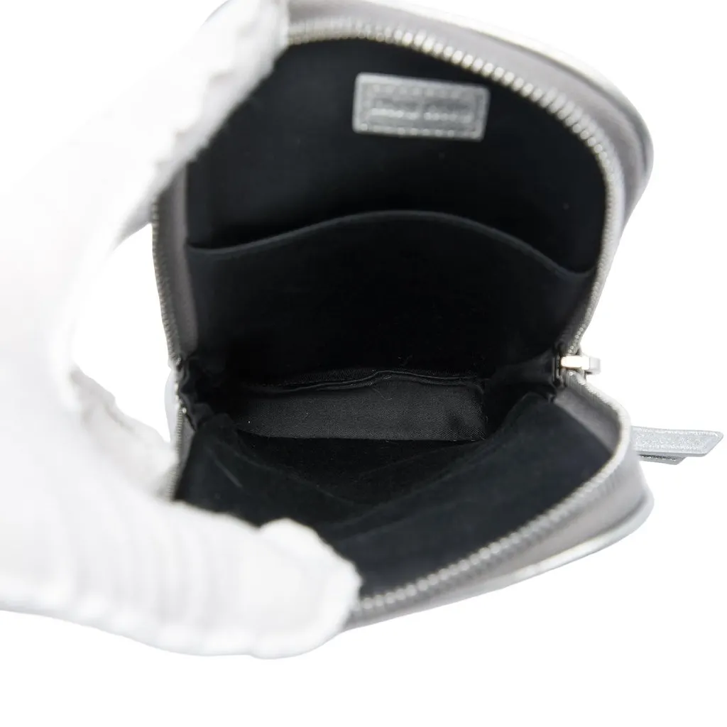 Miu Miu Matelasse Metallic Nappa Phone Holder Crossbody Silver Leather Very good - Model View