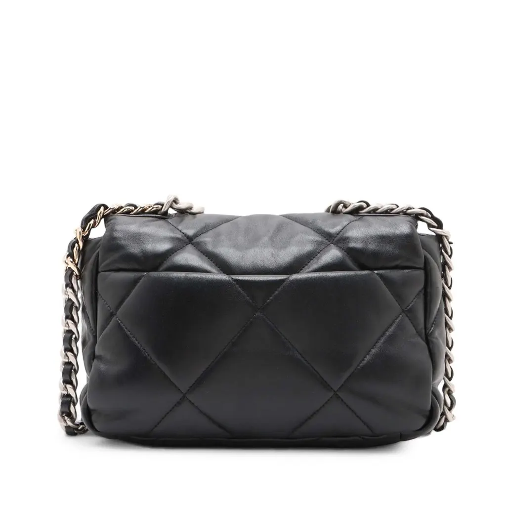 Chanel Medium Lambskin 19 Flap Black Leather Very good - Back View