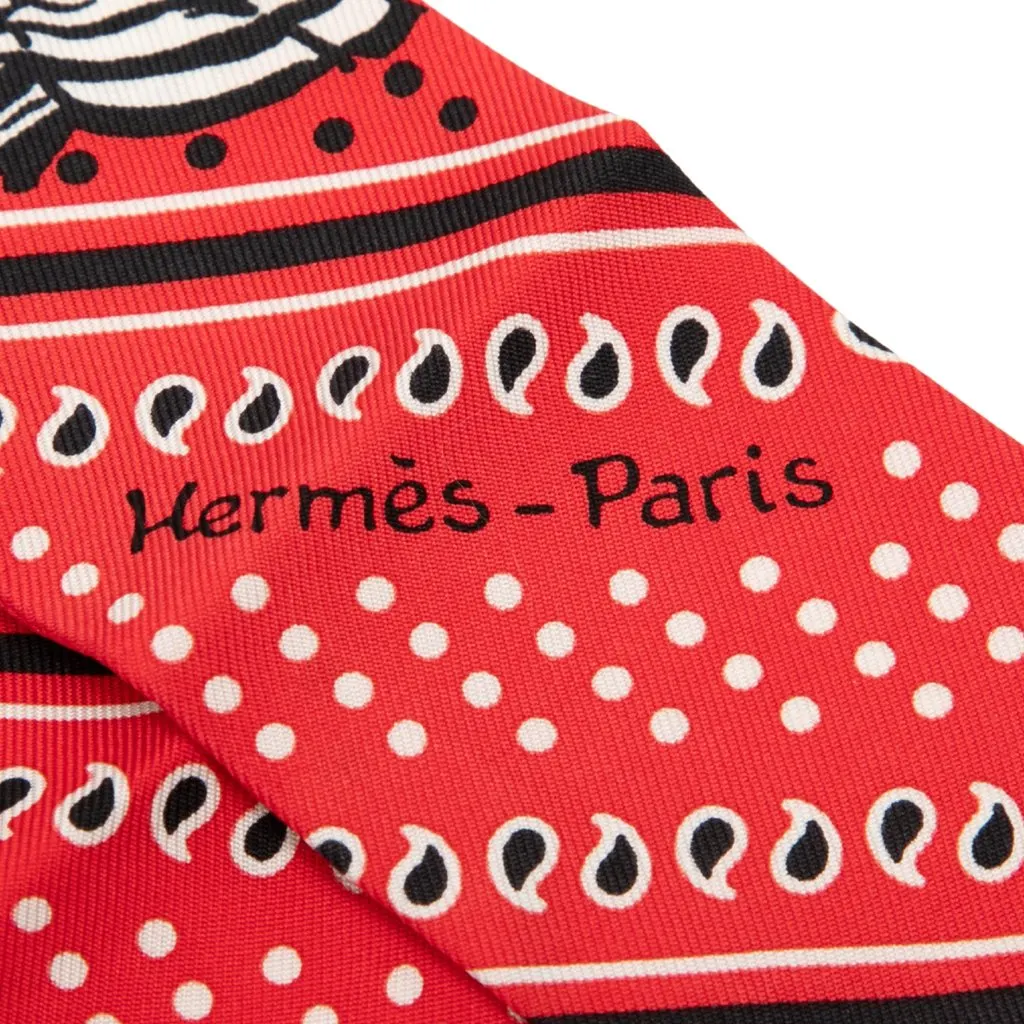 Hermès Les Zebres Silk Twilly Scarf Red Silk Very good - Back View