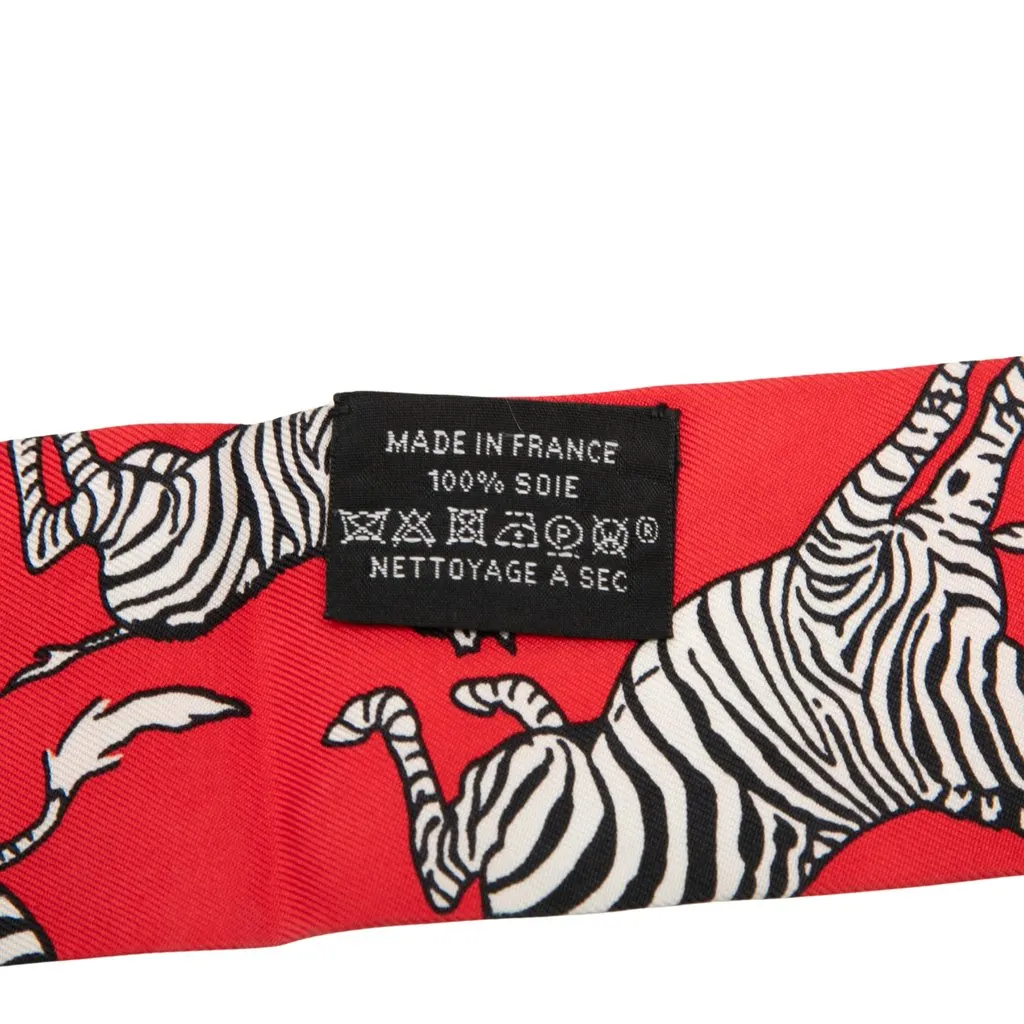 Hermès Les Zebres Silk Twilly Scarf Red Silk Very good - Inside View