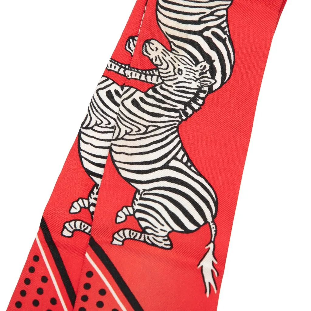Hermès Les Zebres Silk Twilly Scarf Red Silk Very good - Box View