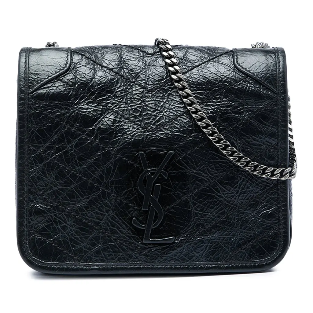 Saint Laurent Crinkled Calfskin Niki Wallet on Chain Black Leather Very good - Front View