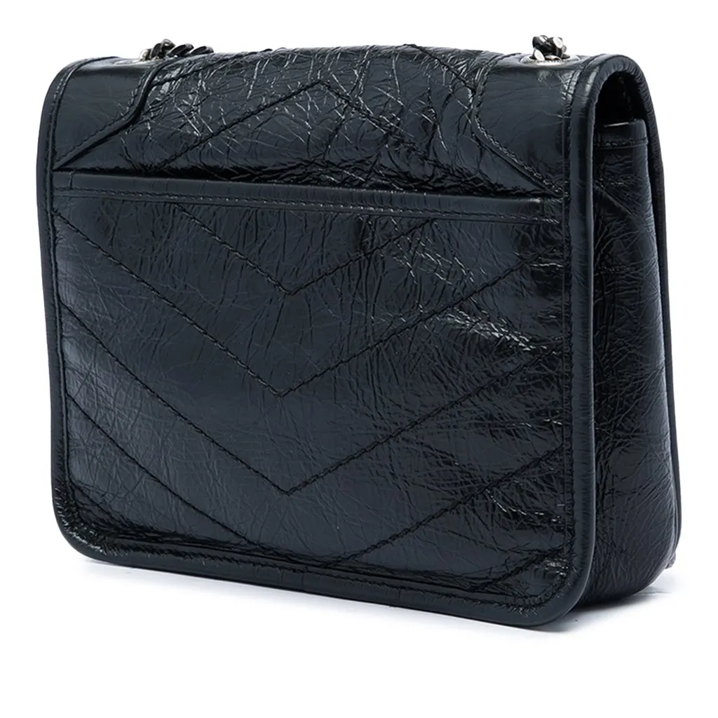 Saint Laurent Crinkled Calfskin Niki Wallet on Chain Black Leather Very good - Back View