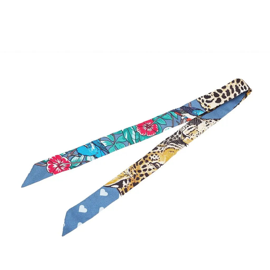 Hermès Jungle Love Love Doll Silk Twilly Scarf Blue Very good - Front View