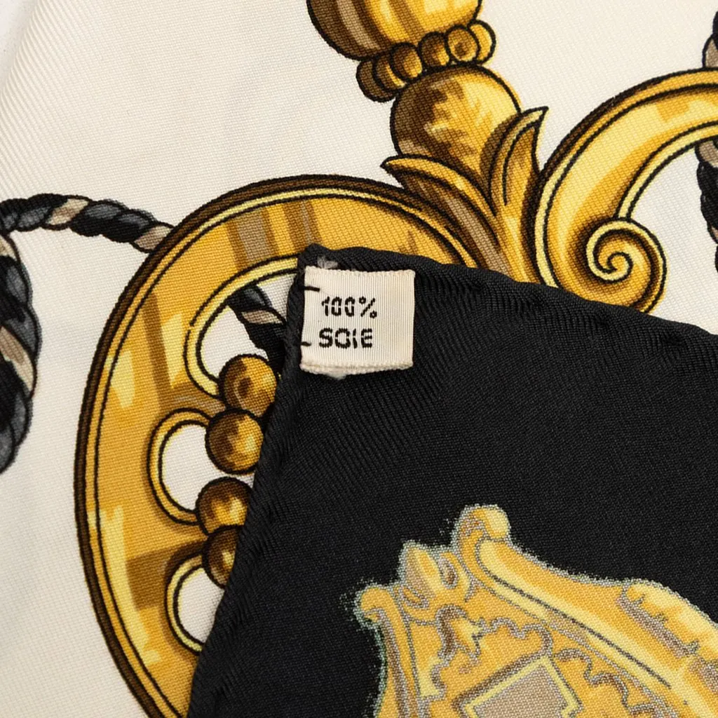 Hermès Les Cles Silk Scarf 90 White Very good - Back View
