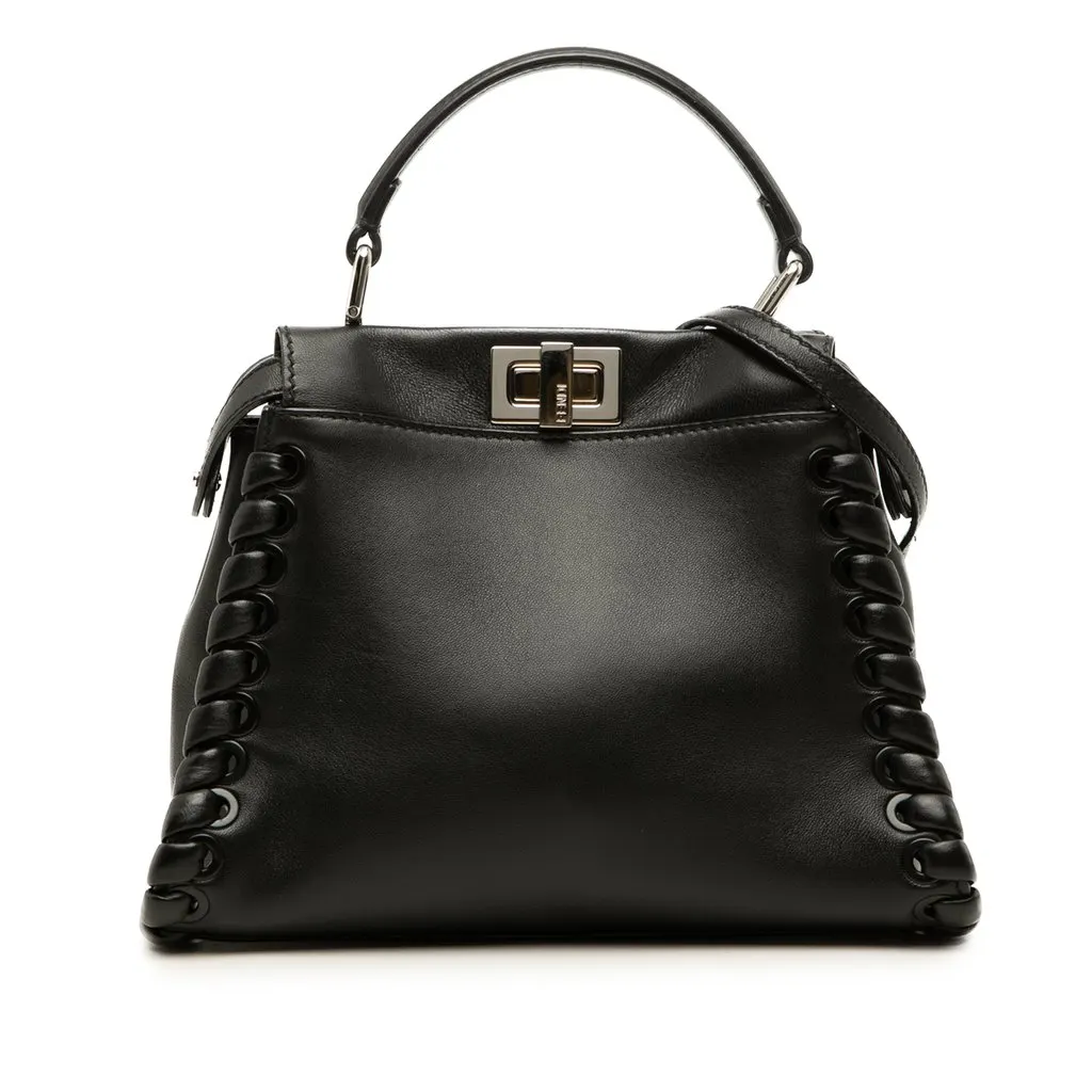 Fendi Mini Leather Lace Up Peekaboo Iconic Satchel Black Leather Very good - Front View