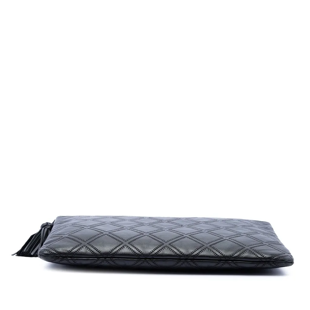 Chanel Large Quilted Lambskin Double Stitch Tassel O Case Clutch Black Leather Very good - Inside View