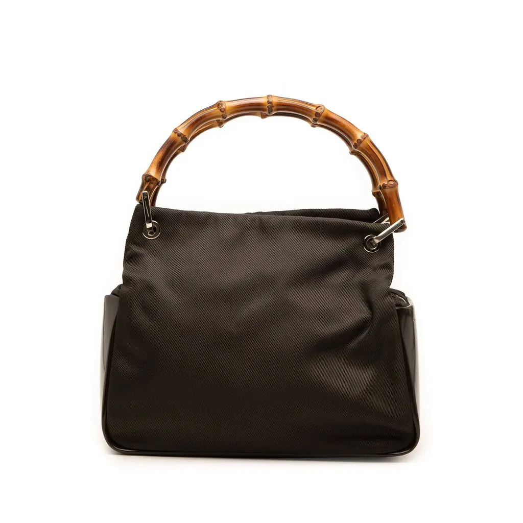 Gucci Nylon Bamboo Handbag Brown Very good - Front View