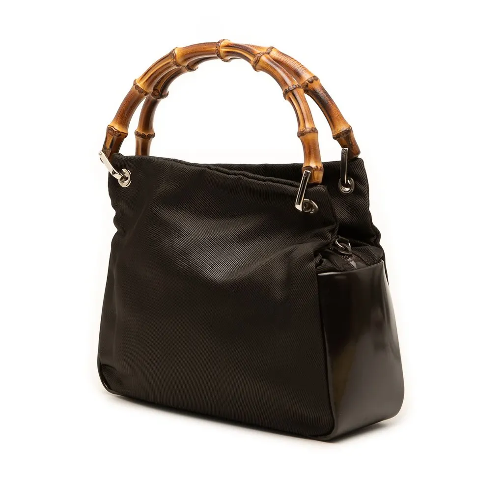 Gucci Nylon Bamboo Handbag Brown Very good - Back View