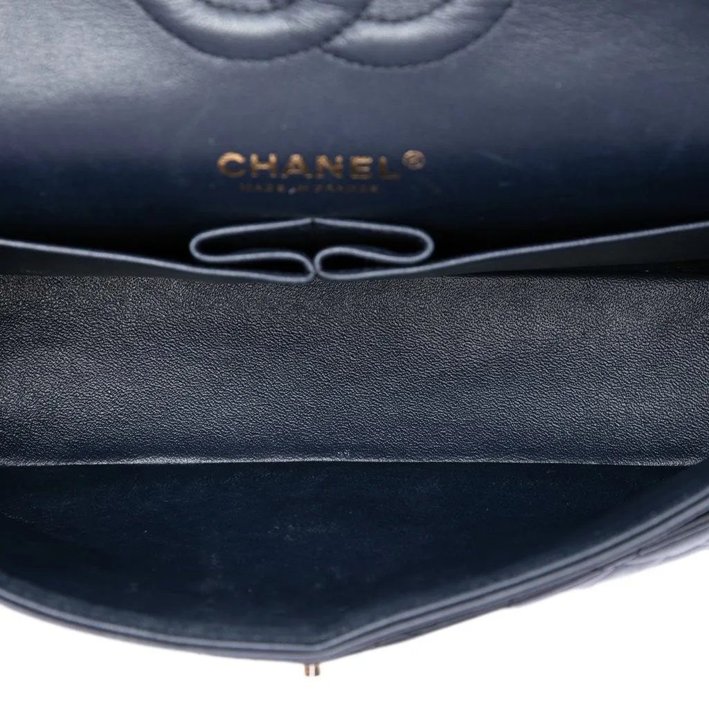 Chanel Medium Classic Lambskin Double Flap Blue Leather Very good - Model View