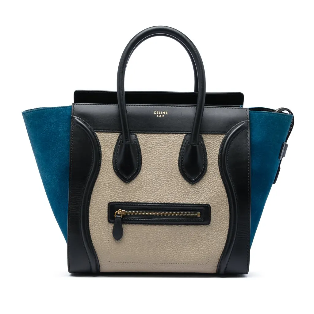 Celine Mini Tricolor Calfskin and Nubuck Luggage Tote Beige Leather Very good - Front View
