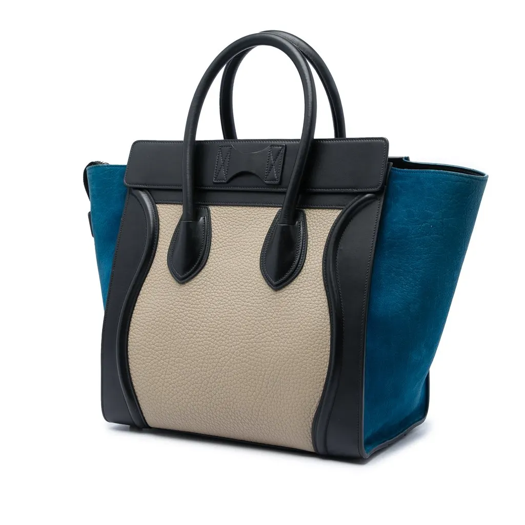Celine Mini Tricolor Calfskin and Nubuck Luggage Tote Beige Leather Very good - Back View