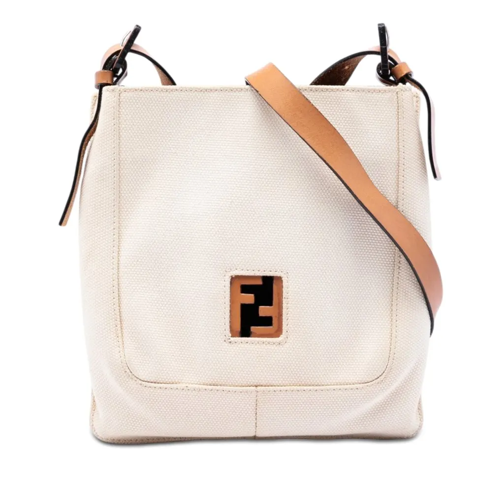 Fendi Canvas FF Crossbody White Very good - Front View
