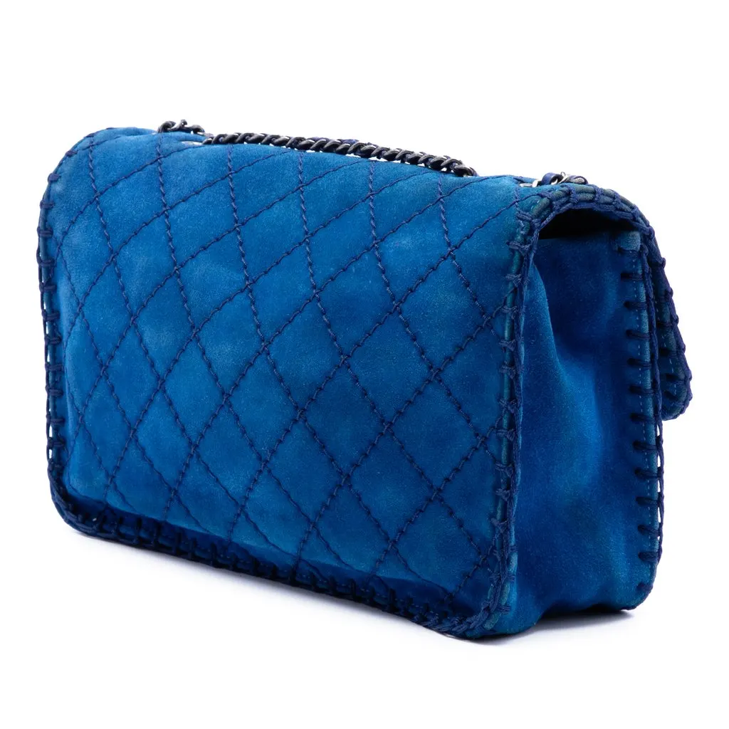 Chanel Medium CC Quilted Suede Whipstitch Single Flap Blue Leather Very good - Back View