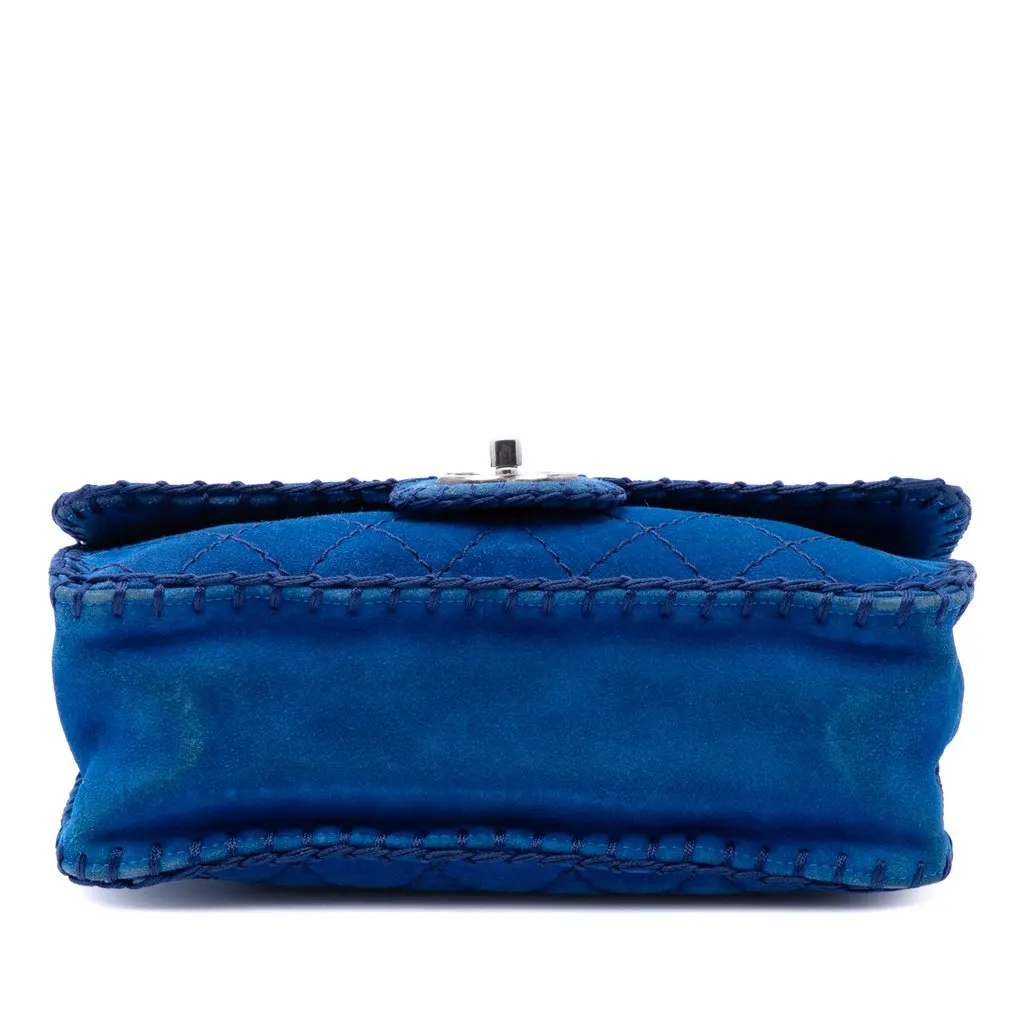 Chanel Medium CC Quilted Suede Whipstitch Single Flap Blue Leather Very good - Inside View
