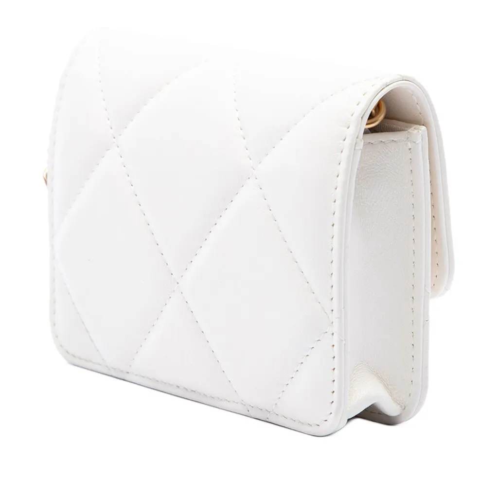 Chanel Quilted Lambskin 19 Flap Coin Purse With Chain White Leather Very good - Back View