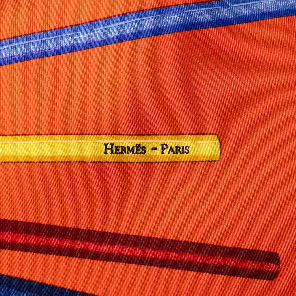 Hermès A Vos Crayons Silk Scarf 90 Orange Silk Good - Model View
