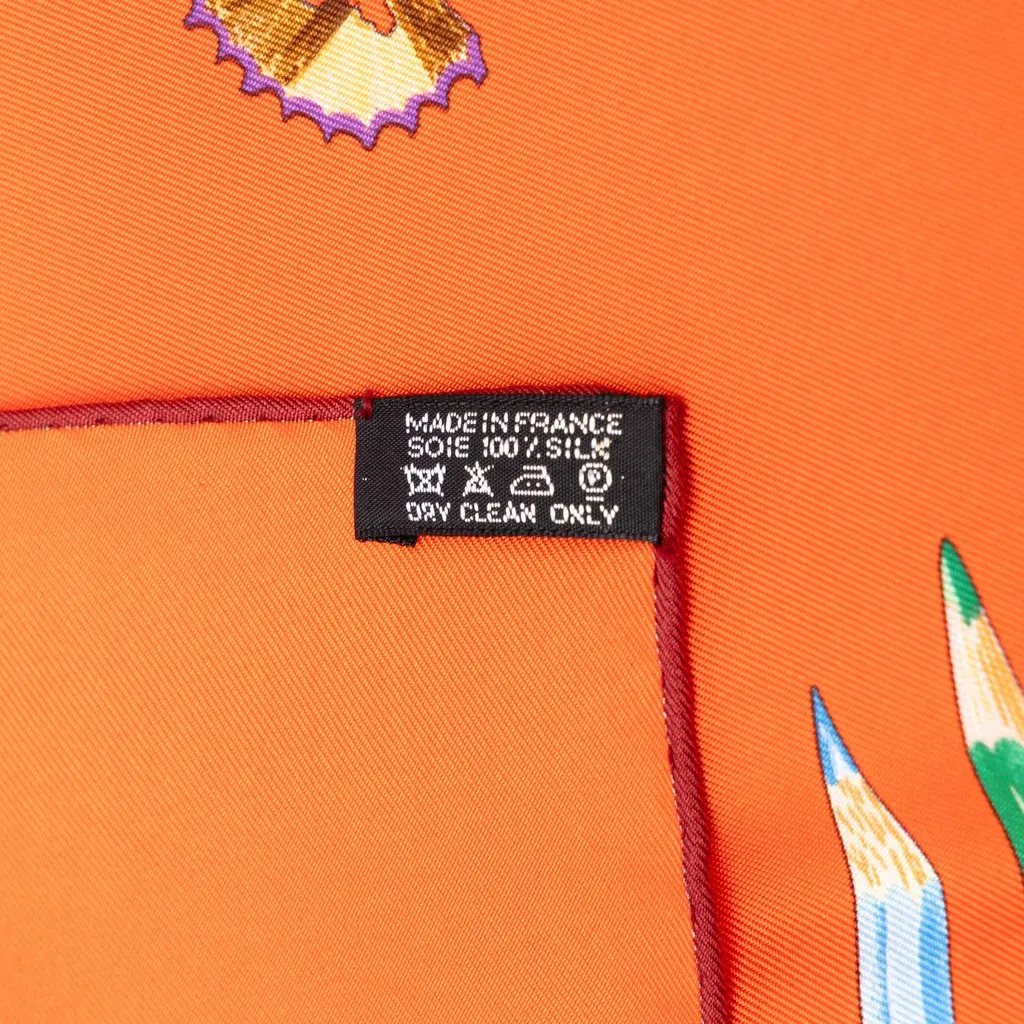 Hermès A Vos Crayons Silk Scarf 90 Orange Silk Good - Box View