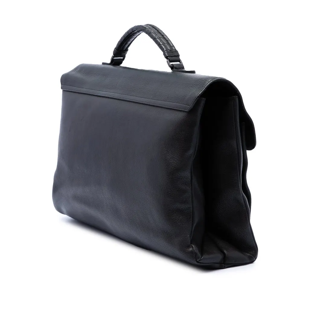Bottega Veneta Intrecciato Trimmed Nappa Business Bag Black Leather Very good - Back View