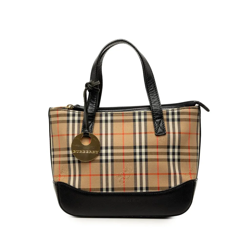 Burberry Haymarket Check Canvas Handbag Beige Canvas Good - Front View