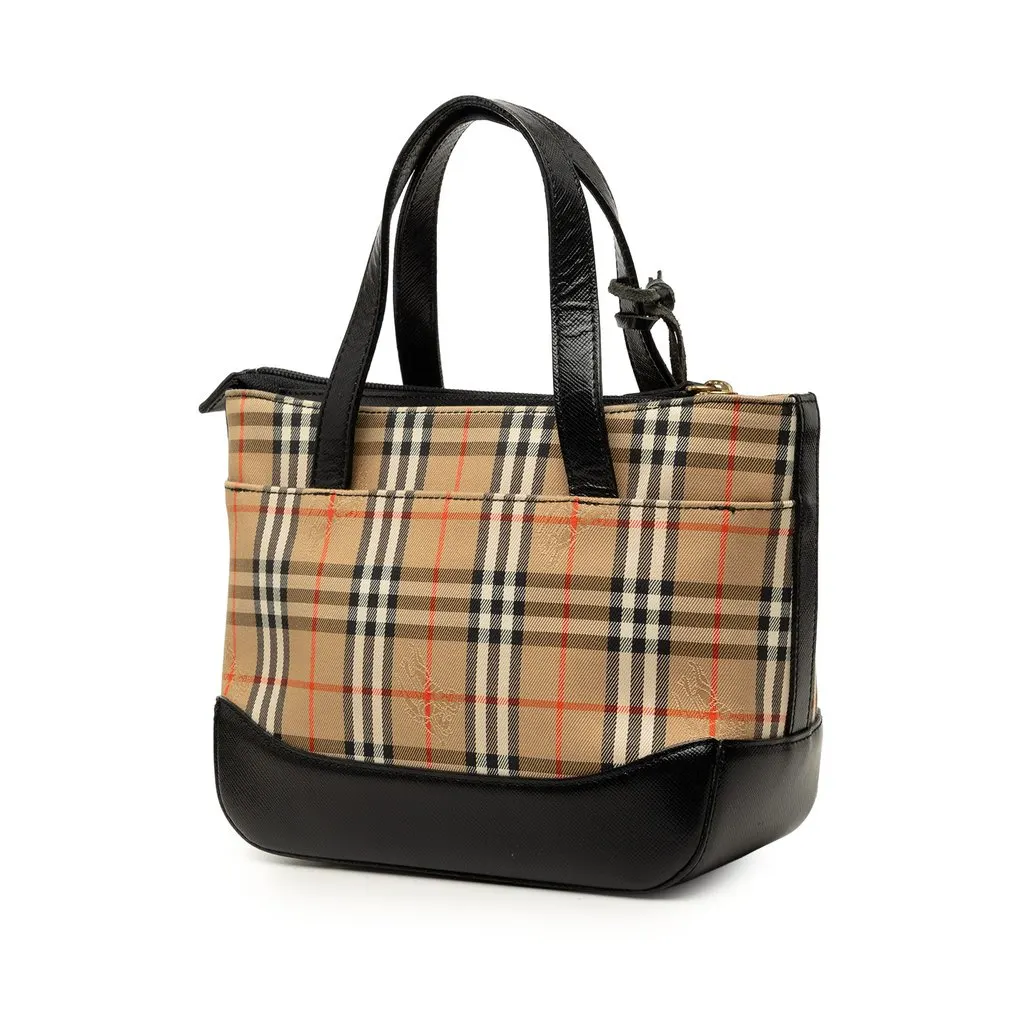 Burberry Haymarket Check Canvas Handbag Beige Canvas Good - Back View