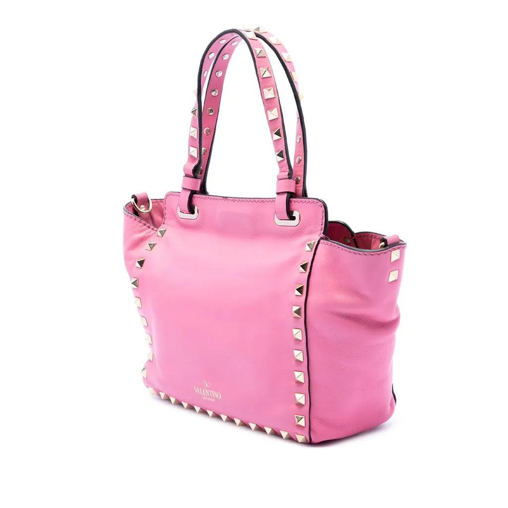Valentino Mini Leather Rockstud Trapeze Satchel Pink Leather Very good - Back View