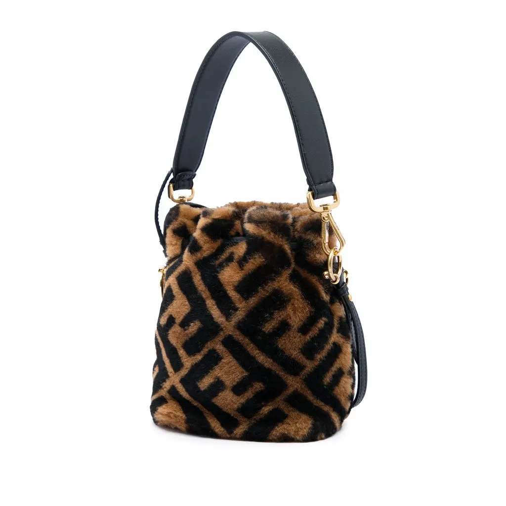 Fendi Mini Zucca Shearling Mon Tresor Bucket Bag Brown Fur Very good - Back View