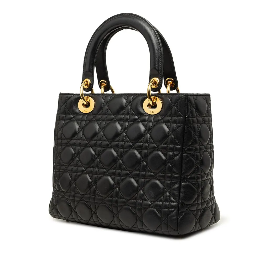Dior Medium Lambskin Cannage Lady Dior Black Leather Very good - Back View