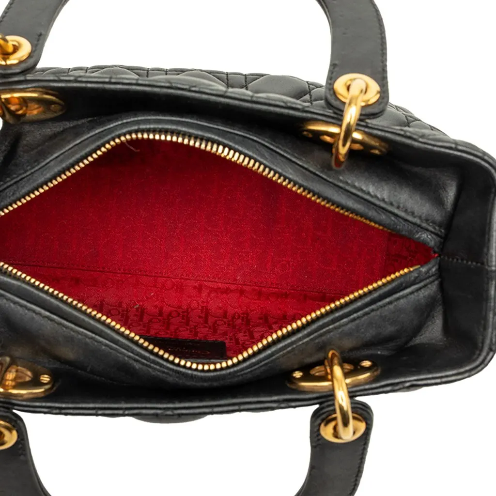 Dior Medium Lambskin Cannage Lady Dior Black Leather Very good - Model View