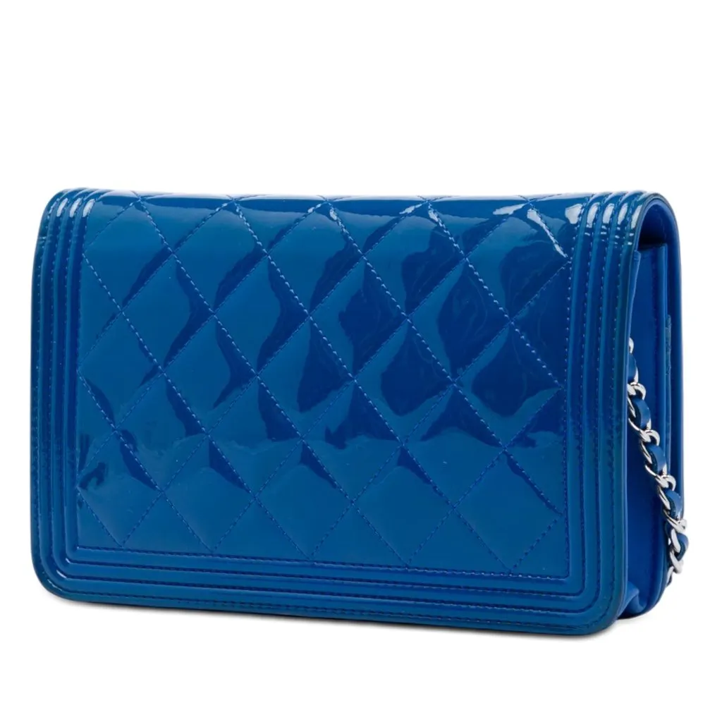 Chanel Quilted Patent Boy Wallet on Chain Blue Leather Very good - Back View