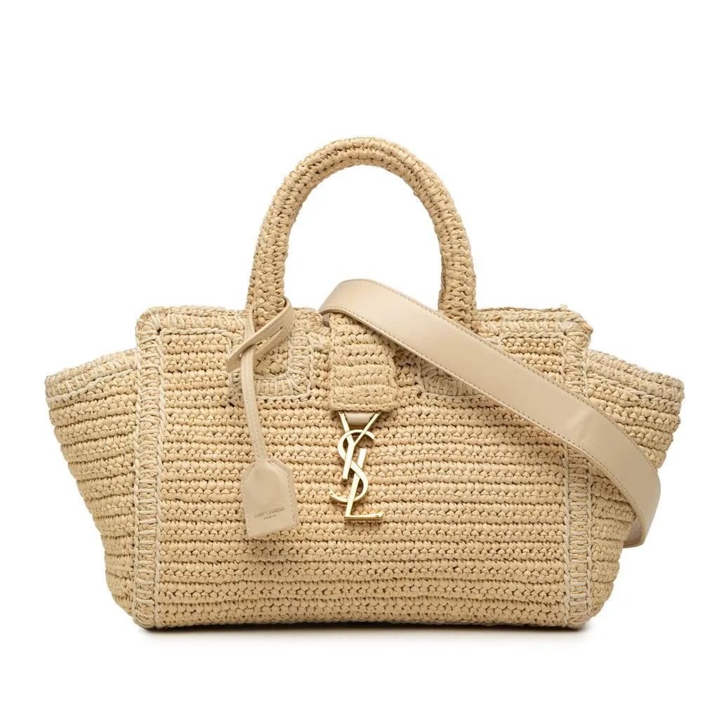 Saint Laurent Baby Raffia Monogram Downtown Cabas Beige Very good - Front View