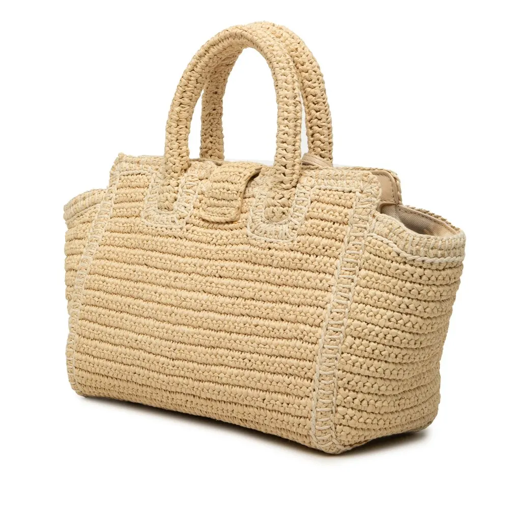 Saint Laurent Baby Raffia Monogram Downtown Cabas Beige Very good - Back View