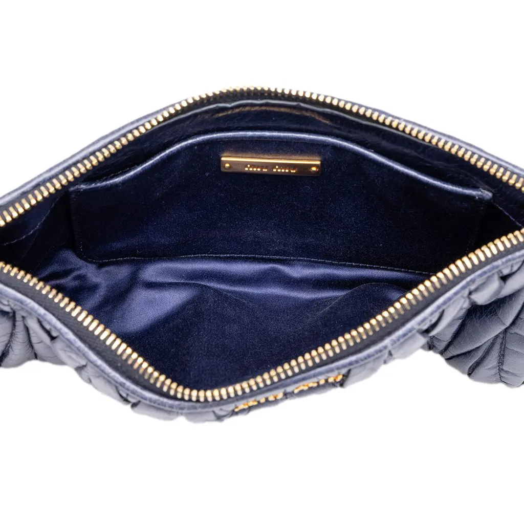 Miu Miu Matelasse Nappa Clutch Blue Leather Very good - Model View