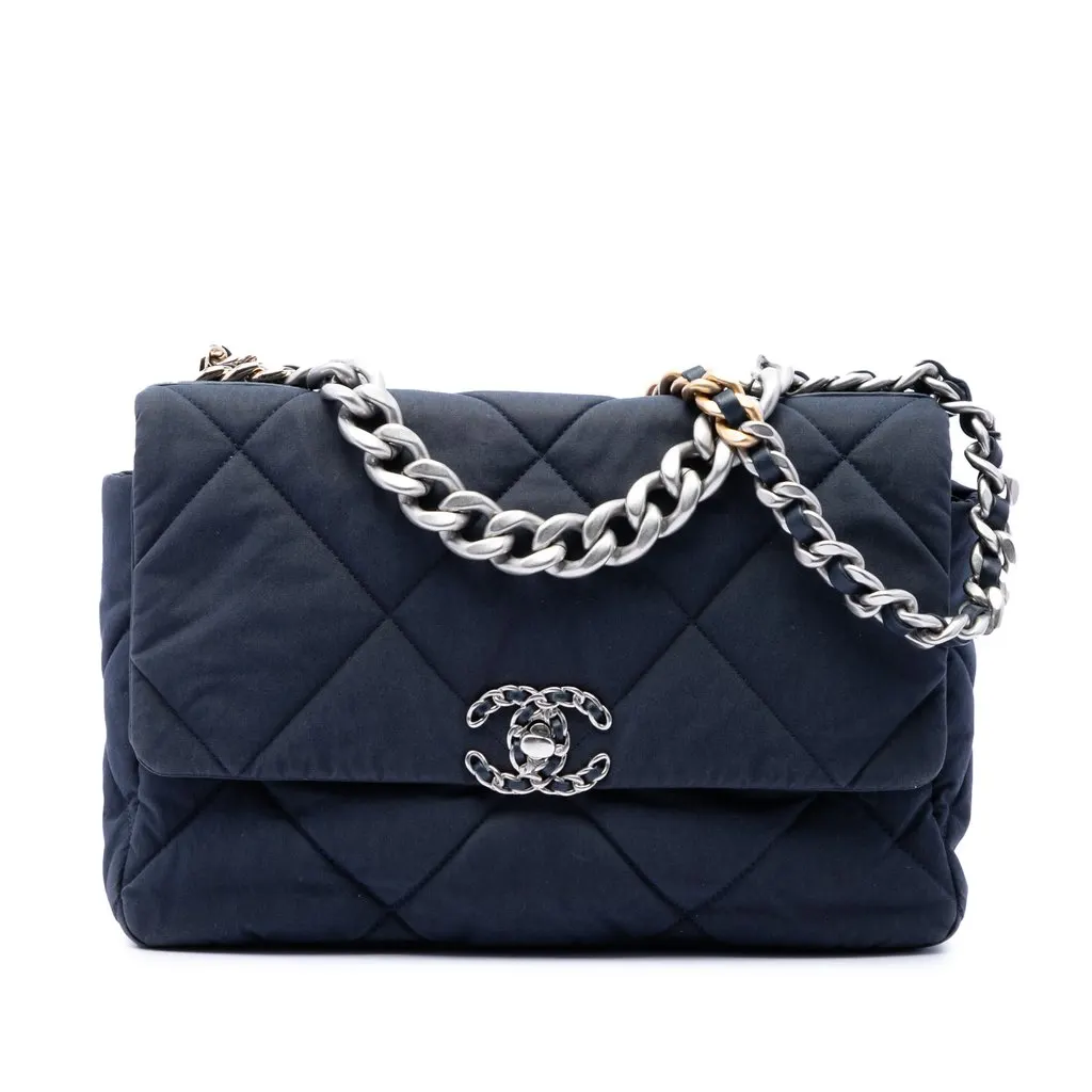 Chanel Large Canvas 19 Flap Blue Very good - Front View