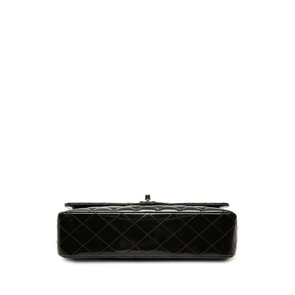 Chanel Medium Classic Patent Double Flap Black Leather Good - Inside View