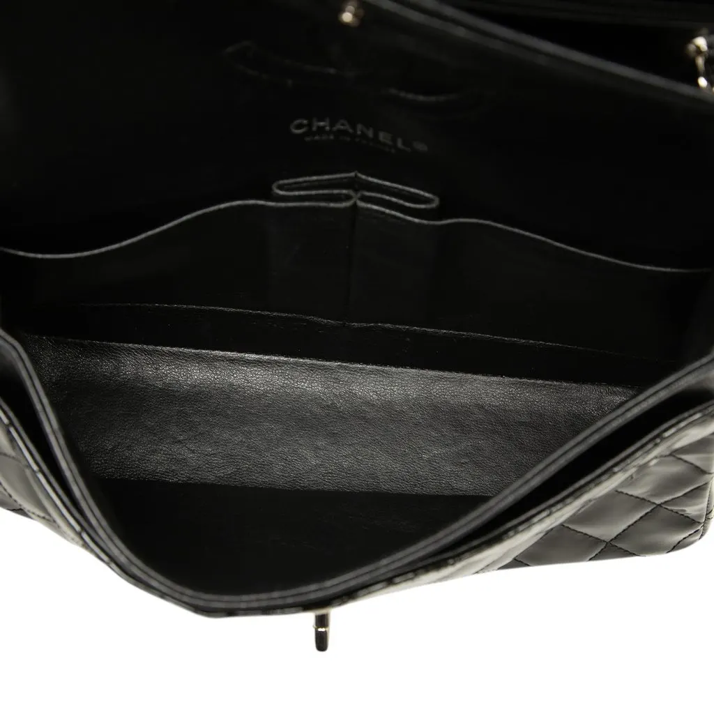 Chanel Medium Classic Patent Double Flap Black Leather Good - Model View