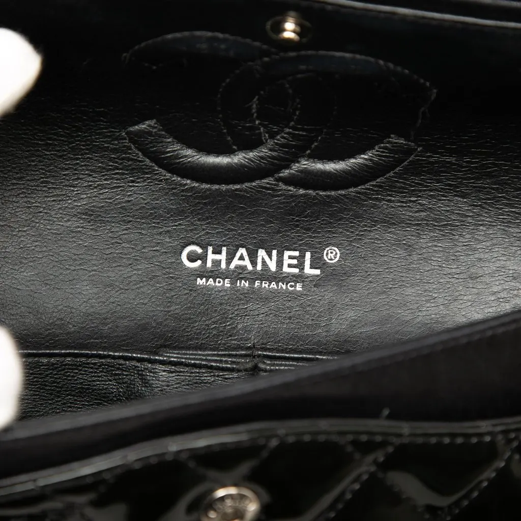Chanel Medium Classic Patent Double Flap Black Leather Good - Box View