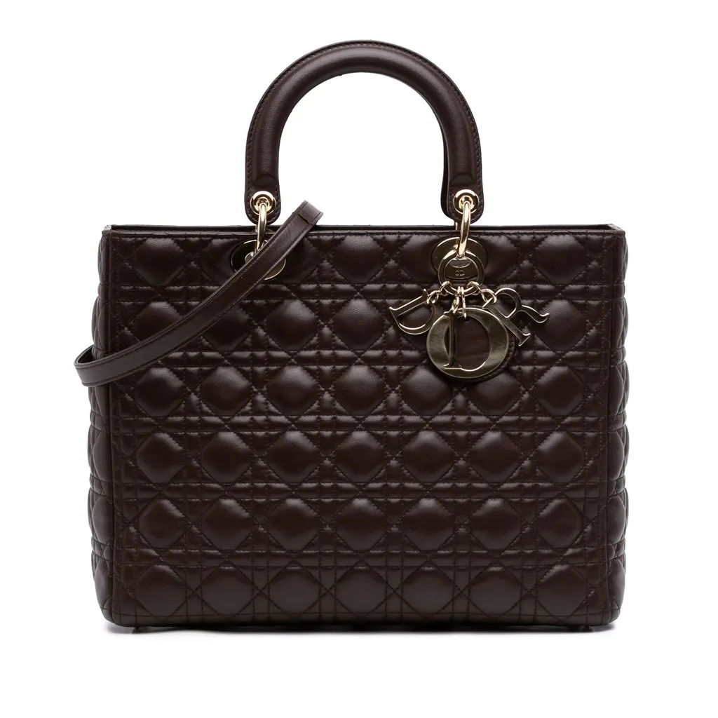 Dior Large Lambskin Cannage Lady Dior Brown Leather Very good - Front View